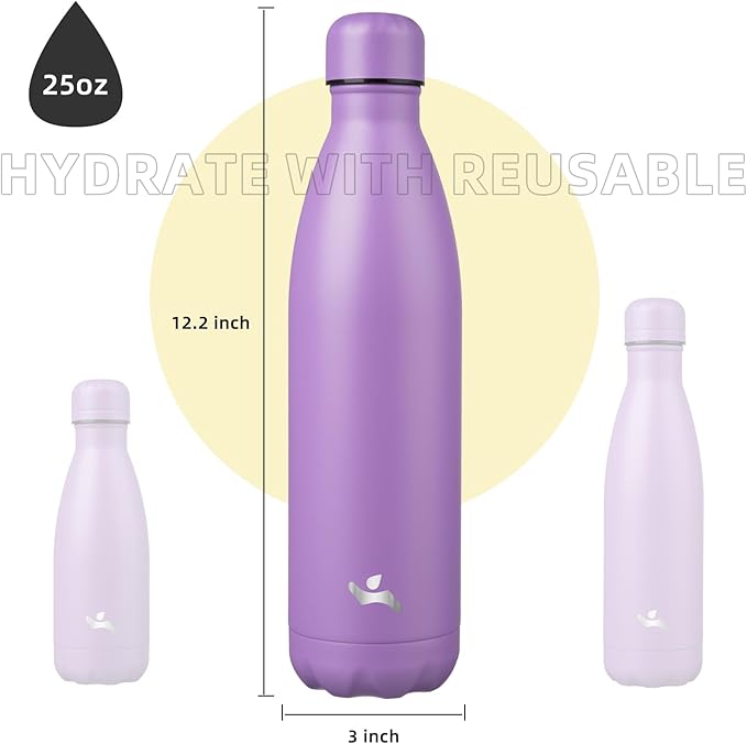 Insulated Water Bottles,25 oz Double Wall Stainless Steel Vacumm Metal Flask for Sports Travel,Lavender-Ruum Studio Home