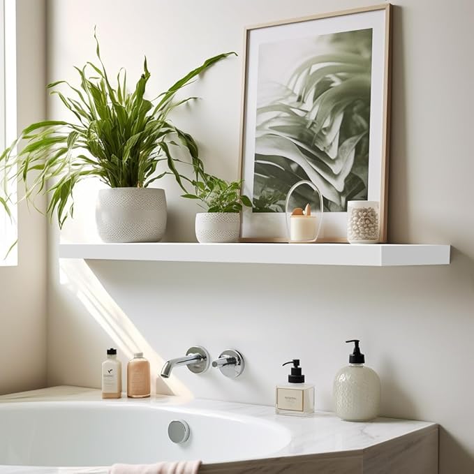 LaVie Home Floating Shelves, 24 Inch Wall Shelf Set of 2, Hanging Shelf with Invisible Brackets, Wall Decor for Bathroom, Bedroom, Living Room, Kitchen Storage, Modern White-Ruum Studio Home