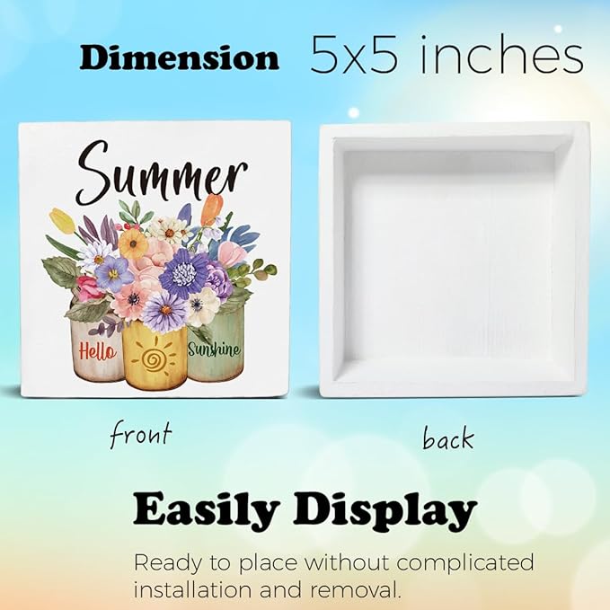 Summer Decor Farmhouse Summer Decorations Hello Sunshine Wooden Sign Rustic Home Decor 5 x 5 Inches-Ruum Studio Home