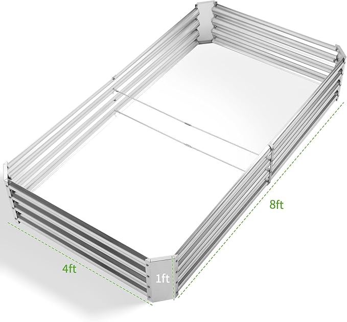 Land Guard 8×4×1ft Galvanized Metal Raised Garden Bed, Metal Planter Kit Box Outdoor for Deep-Rooted Vegetables, Flowers, Green and Herbs……-Ruum Studio Home