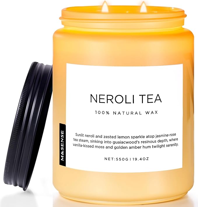M&SENSE Neroli Tea Scented Candle, 19.4oz 110 Hours Long Lasting Burn 2 Wick Non Toxic Natural Soy Wax Candle for Women, Slow Burning Home Fragrance Gifts for Stress Relief & Relaxing-Ruum Studio Home