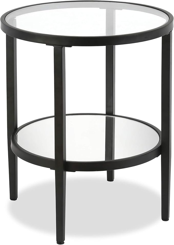 Henn&Hart 20" Wide Round Side Table with Mirror Shelf in Blackened Bronze, Table for Living Room, Bedroom-Ruum Studio Home