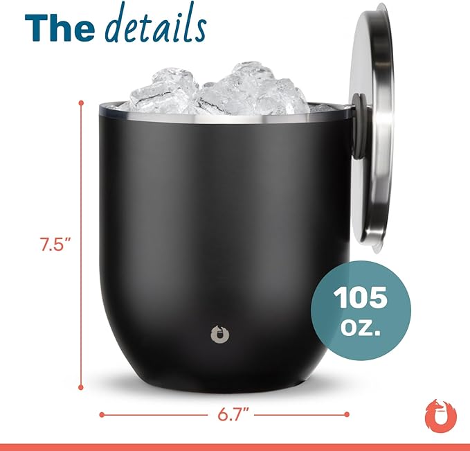 SNOWFOX Plus, Premium Vacuum Insulated Stainless Steel Ice Bucket with Lid/Scoop,Home Bar Accessories,Elegant Bartending Ice Buckets for Parties,Beautiful Outdoor Entertaining Supplies,3L,Matte Black-Ruum Studio Home