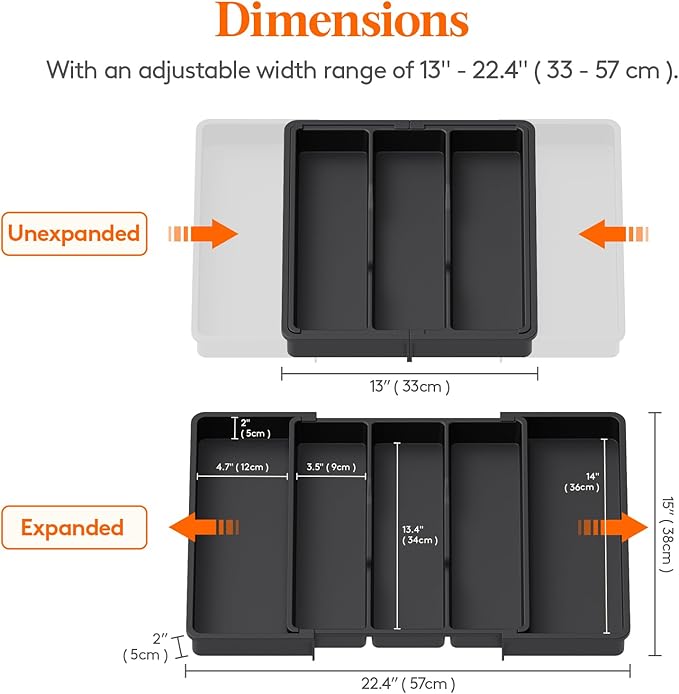 Lifewit Utensil Organizer for Kitchen Drawers, Expandable Cooking Utensil Tray, Adjustable Cutlery Silverware Flatware Holder, Plastic Kitchen Spatula Tools and Gadgets Storage Divider, Large, Black-Ruum Studio Home