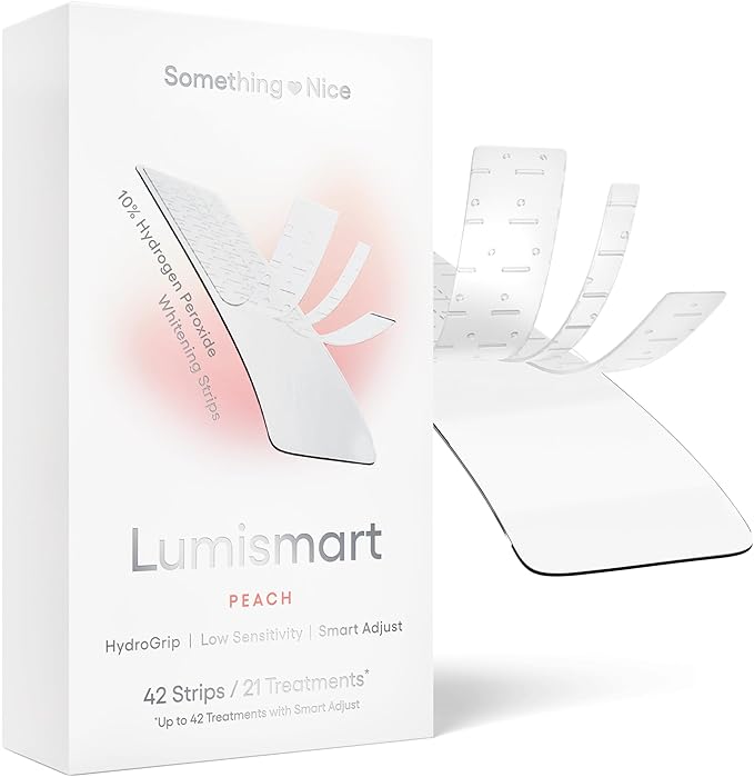 Something Nice Lumismart Whitening Strips - Dentist-Designed, Enamel Safe, up to 42 Treatments with Smart Adjust - Teeth Whitening Strips in Peach for Sensitive Teeth-Ruum Studio Home
