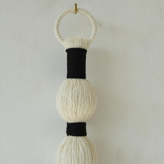Macrame Wall Hanging Boho Wall Decor Small Sphericity Cotton Textile Tassel Hanging Fiber Yarn Art for Living Room Bedroom 27'' L x 2.3'' W-Ruum Studio Home