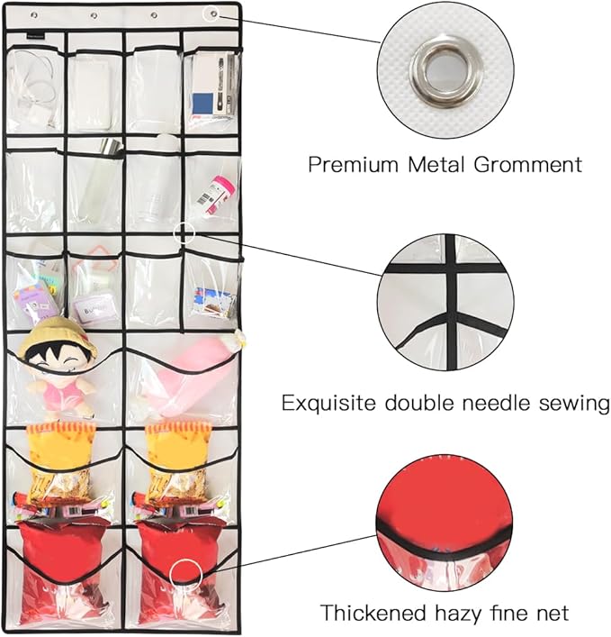 2 Pack Extra Large Hanging Crystal Clear Over Door Shoe Organizers, Closet Shoe Rack Organizer, 12+6 Pockets, 8 Hooks, White (59" x 21.6")-Ruum Studio Home