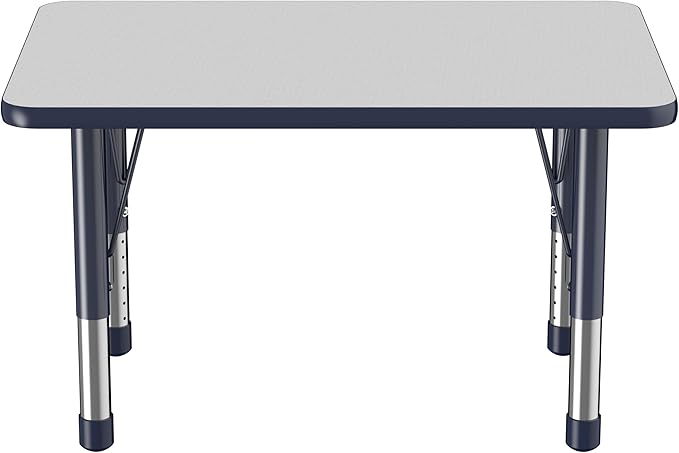 FDP Rectangle Activity School and Classroom Kids Table (24 x 36 inch), Chunky Toddler Leg, Adjustable Height 15-24 inches - Gray Top and Navy Edge-Ruum Studio Home