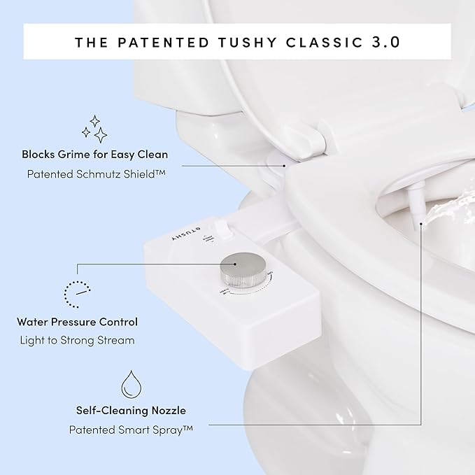 TUSHY Classic 3.0 Bidet Toilet Seat Attachment - A Non-Electric Self Cleaning Water Sprayer with Adjustable Water Pressure Nozzle, Angle Control & Easy Home Installation (Platinum)-Ruum Studio Home