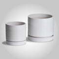 6 + 8 Inch Plant Pots, Ceramic Planter Pot with Drainage Hole & Saucer, Indoor/Outdoor Cylinder Round Planter Pot, Matte White-Ruum Studio Home