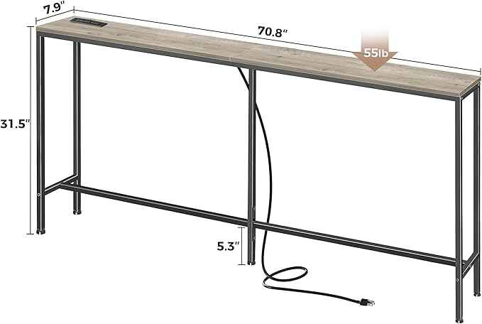 SUPERJARE 70 Inch Console Table with Outlet, Narrow Entryway Table for Living Room, Oak-Ruum Studio Home