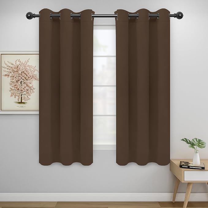 Easy-Going Blackout Curtains for Bedroom, Solid Thermal Insulated Grommet and Noise Reduction Window Drapes, Room Darkening Curtains for Living Room, 2 Panels (42 x 63 in, Brown)-Ruum Studio Home