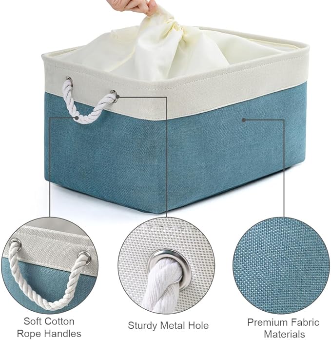 TheWarmHome Storage Baskets for Organizing - Extra Large 3 Pack 17x14x10 inch Storage Bins for Shelves Closet Nursery Bathroom Bedroom Baby Clothes Dog Toy Home Organization (White & Green)-Ruum Studio Home