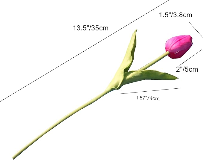 Mandy's Artificial Tulips 20 Stems Hot Pink PU Faux Flowers for Wedding Home Decor 13.5 Inch-Ruum Studio Home