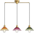 3-Light Pendant Lights Kitchen Island, Ceiling Hanging Lighting Fixtures, Colorful Vintage Glass Shade Pendants, Modern Gold Dining Room Chandeliers Height Adjustable for Farmhouse Living Room-Ruum Studio Home