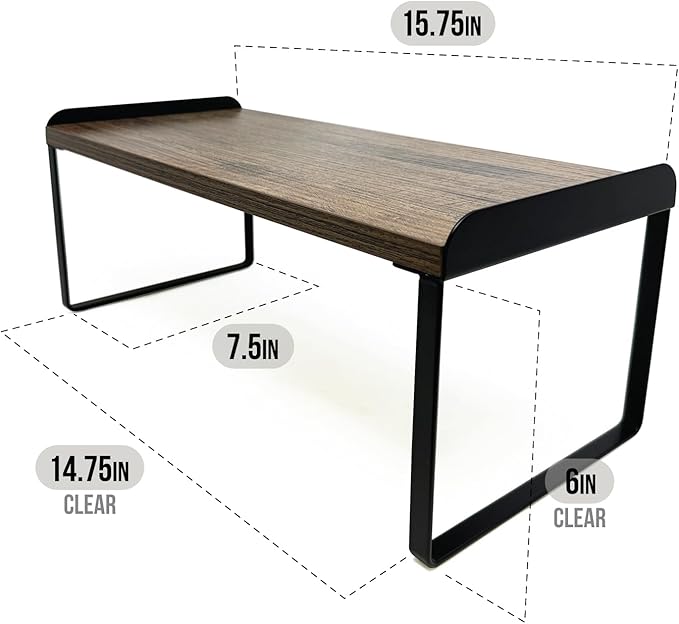 Mitus Shelf Organizer and Storage, Tiered Wood Cabinet Rack for The Kitchen Counter, Bathroom Counter, Pantry Cupboard, Office Desk Bookshelf, 16" Wide Walnut Brown and Black-Ruum Studio Home