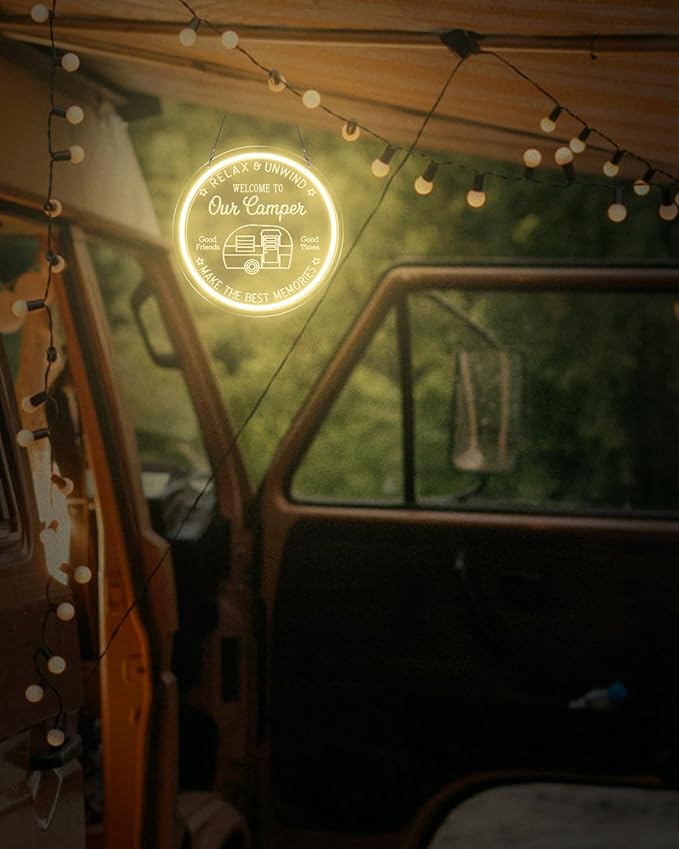 Camper LED Neon Sign for Camping Party Decor, Dimmable Neon Wall Lights Signs for Backyard Patio Garden BBQ Touring Car Decoration, 3D Art Light Up Sign for Housewarming Birthday Gifts-Ruum Studio Home