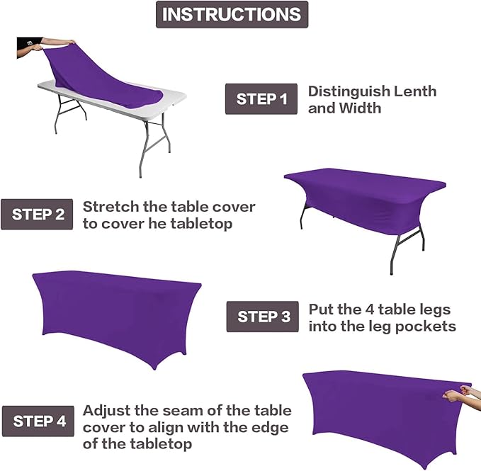 IVAPUPU 6FT Table Cloth for Rectangular Fitted Events Stretch Purple Washable Table Cover Spandex Tablecloth Protector for Party, Wedding, Cocktail, Banquet, Festival-Ruum Studio Home