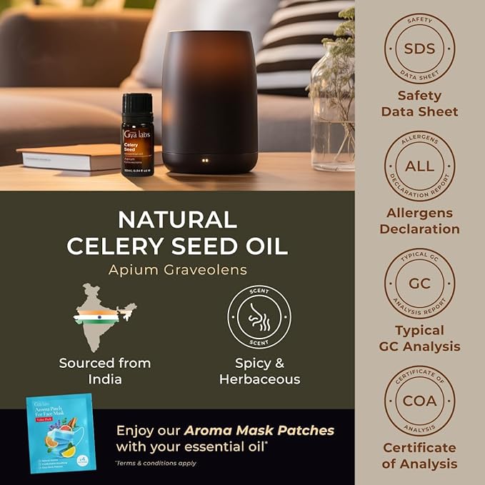 Gya Labs Celery Seed Essential Oil for Diffuser - 0.34 Fl Oz - 100% Pure Natural Celery Seed Oil for Skin & Face, Massage, Candle Making Scent-Ruum Studio Home