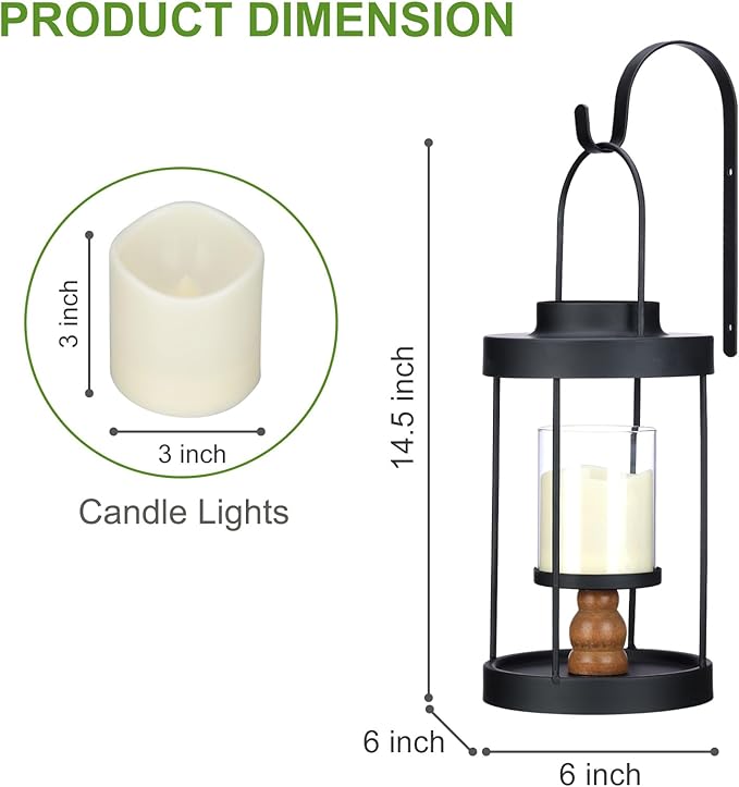 Metal Wall Sconce Candle Lantern Set of 2 - Black Wall Mounted Wood and Metal Hanging Holder with Glass & Candles Vintage Wall Decor for Porch, Living Room, Dining Room, Bedroom Indoor Decor-Ruum Studio Home