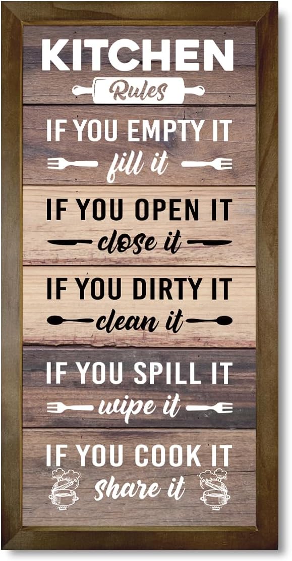 Kitchen Decor Wall, Rustic Kitchen Decorations, Kitchen Frame Décor, Kitchen Rules Sign, Kitchen Wall Décor, Kitchen Decor and Accessories, Farmhouse Kitchen Frame Sign, Rustic Kitchen Door Rules Sign-Ruum Studio Home