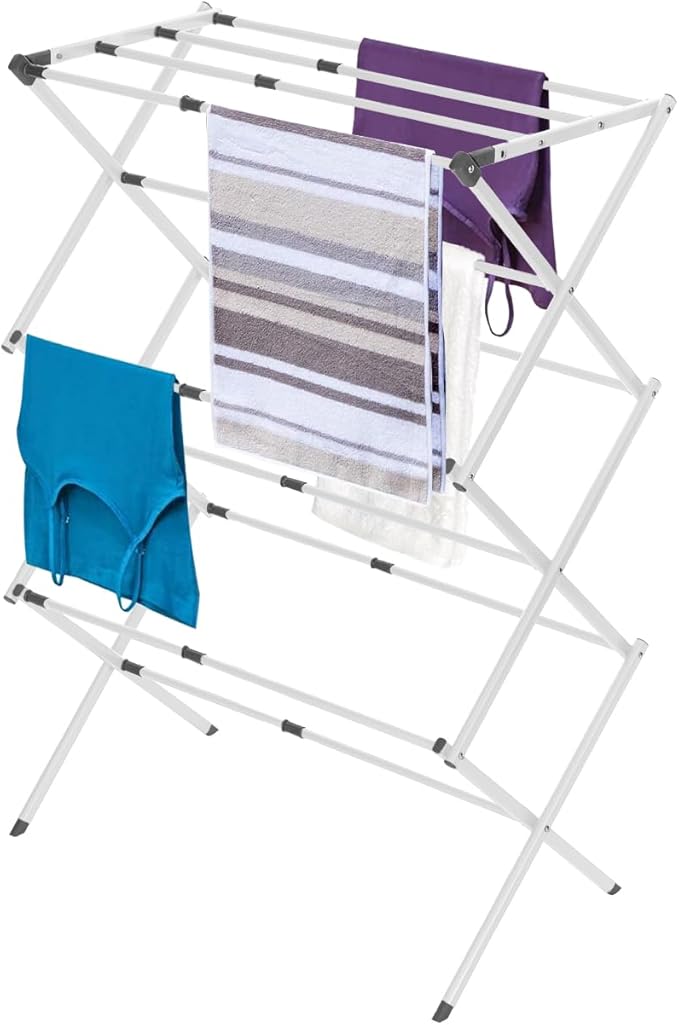 BLACK+DECKER 3 Tier Expandable Collapsing Foldable Laundry Rack for Air Drying Clothing, Space Saving Heavy Duty Lightweight Metal Drying Rack(White)-Ruum Studio Home