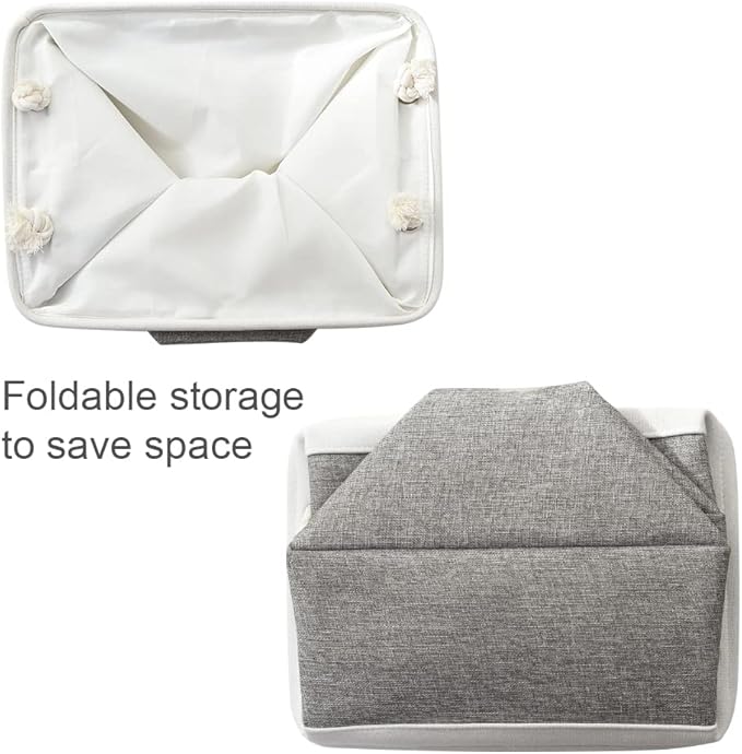 Storage Basket for Shelves - 17X15X12 inch 2 Pack Fabric Cube Storage Bin Collapsible Baskets for Organizing with Rope, Storage Box for Cloth Decorative (White & Grey)-Ruum Studio Home