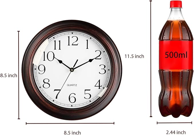 Wall Clocks Battery Operated Silent Non-Ticking Wall Clock 8.5 Inch Small Vintage Retro Rustic Style Decorative for Kitchen Living Room Home Office (Bronze)-Ruum Studio Home