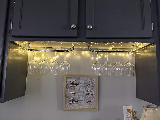 14-Inch Black Wine Glass Rack, Under Cabinet Wine Glass Holder Stainless Steel Stemware Rack - Hanging Stemware Holder for Cabinet Kitchen Bar, Set of 4-Ruum Studio Home