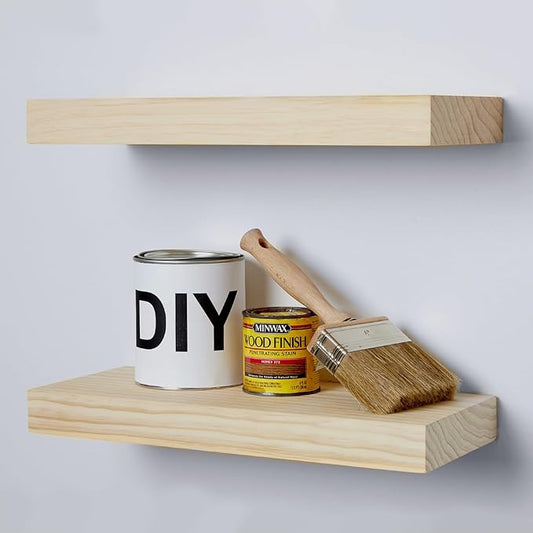 Homeforia 24 inch Natural Floating Shelf, High End Solid Real Wood 24inch Small Floating Shelves for Wall Mounted, Natural Wooden Floating Shelves, Heavy Duty Bracket, 24 X 6.5 X 1.75 in, Set of 4-Ruum Studio Home