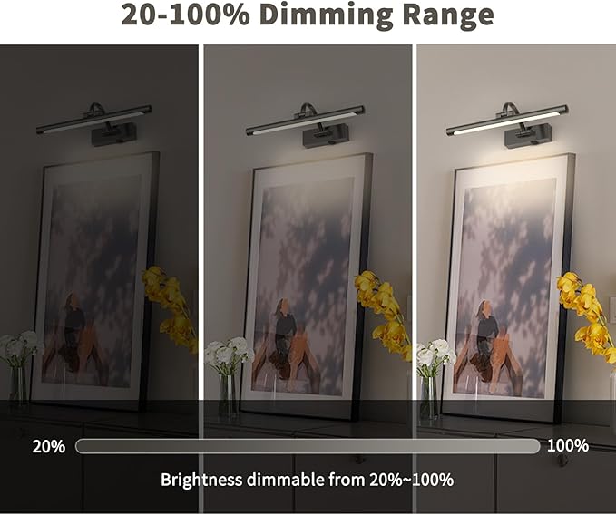 Battery Operated Picture Lights for Wall, Wireless Painting Lights Dimmable Artwork Lighting with Remote and Timer, Rechargeable Art Lights for Paintings-Brushed Grey 16'' inch Warm White-Ruum Studio Home