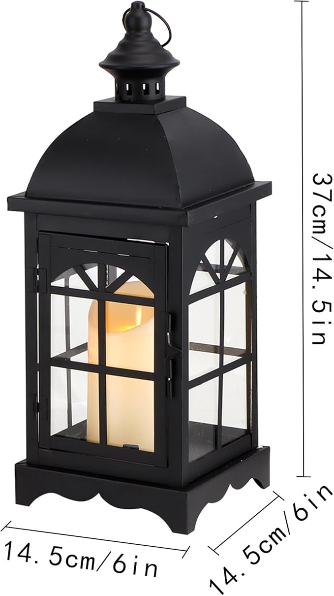 TRIROCKS Decorative Vintage Candle Lanterns 14.5" H Farmhouse Outdoor Hanging Lanterns with Tempered Glass for Porch, Balcony, Patio, Home, Centerpieces, Indoor, Outdoor(Black)-Ruum Studio Home