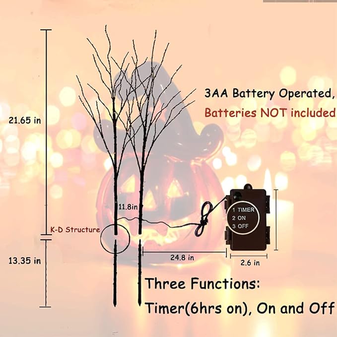 LITBLOOM Halloween Tree Branch Lights 32IN 100 Orange LED with Timer, Lighted Black Twig Branches with Fairy Lights for Halloween Decoration Indoor Outdoor-Ruum Studio Home