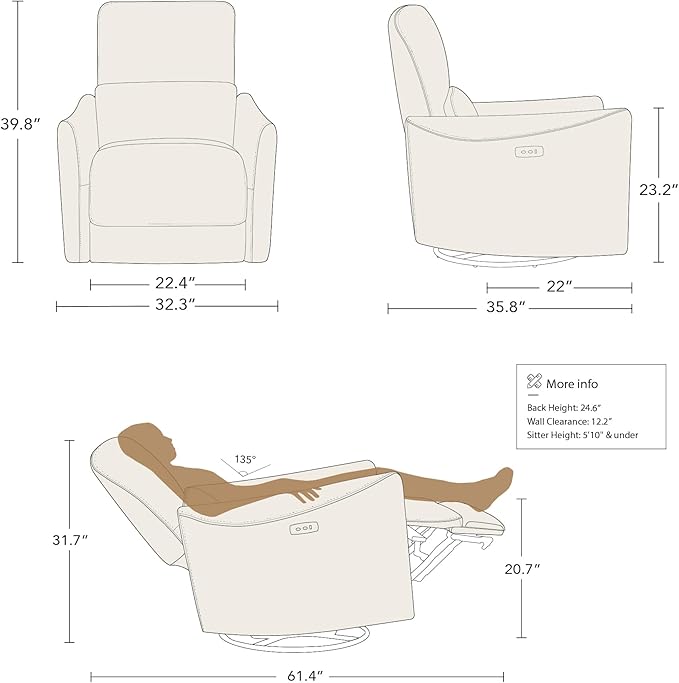 CHITA Power Recliner Chair Swivel Glider, FSC Certified Upholstered Fabric Living Room Nursery Reclining Sofa Chair with Lumbar Support, Ink Blue-Ruum Studio Home