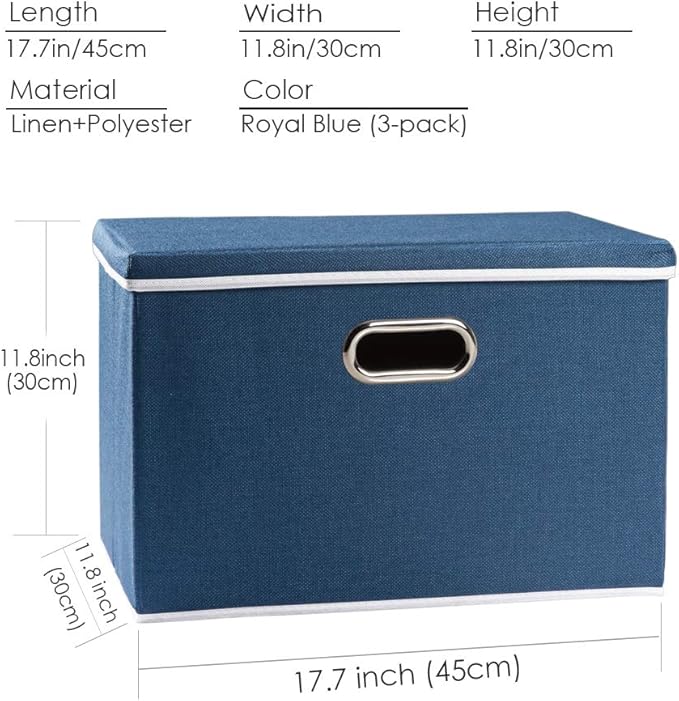 PRANDOM Large Collapsible Storage Bins with Lids [3-Pack] Fabric Foldable Storage Boxes Organizer Containers Baskets Cube with Cover for Home Bedroom Closet Office Royal Blue(17.7x11.8x11.8)-Ruum Studio Home