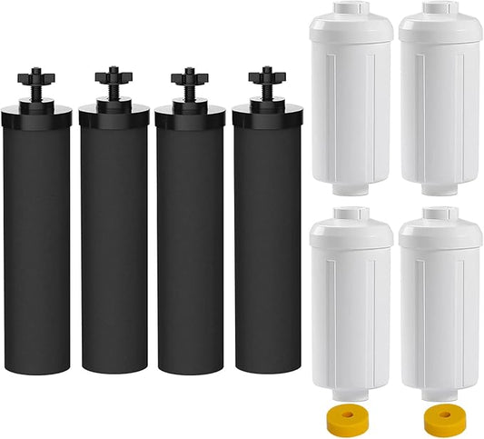 Water Filter Replacement Compatible with Berkey® Gravity Filter Filtration System, NSF/ANSI 42 Certified 4 Black Filters and 4 Fluoride Filters PF2 for Travel, Big, Royal Series-Ruum Studio Home