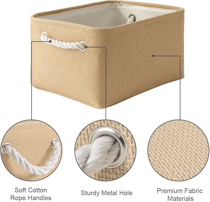 Organization and Storage Basket for Gifts Empty - 16x12x8 inch Large 4 Pack Fabric Storage Cube Collapsible Baskets for Shelves with Handles, Storage Box for Cloth Books Laundry Canvas(Beige)-Ruum Studio Home