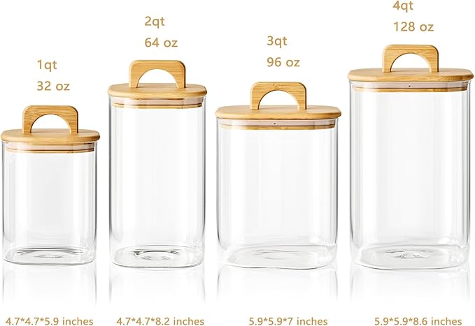 Sweejar 3 qt Glass Jars for Laundry Room Organization, 96 oz Laundry Pods Container, Glass Food Storage Jars with Airtight Lid, 2 Pack, Hand Lid