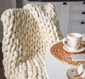 Chunky Knit Blanket Hand Made Merino Wool Throw Boho Bedroom Sofa Home Decor Giant Yarn(Ivory White 40"x80")-Ruum Studio Home
