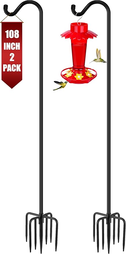 Gtongoko 2 Pack 108 Inch Tall Shepherds Hooks for Outdoor Bird Feeders, Heavy Duty Bird Feeder Pole Stand, Adjustable Hanger for Plant, Lights, Lanterns Wedding Decor with 7 Prongs Base-Ruum Studio Home