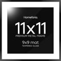 Homeforia 11x11 Picture Frame Black, High End Metal 11 by 11 Square Frames with Mat 9 x 9 Opening, 11by11 Poster Frames Matted to 9x9 inch Photo, Wall Hanging Frame, Tempered Glass, Wall Kit, Set of 1-Ruum Studio Home