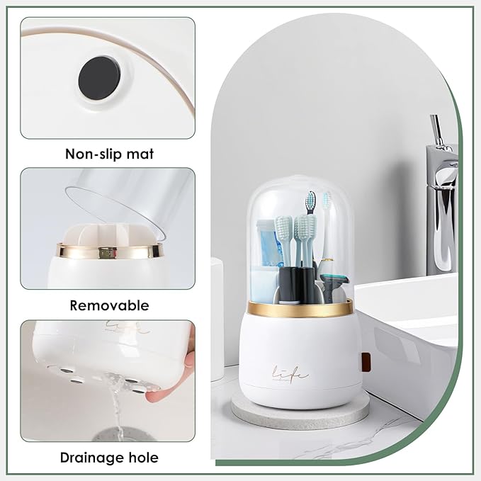 Toothbrush Holders for Bathrooms,Rotating 7-Slot with Cover and Draining Water,Kids Electric Toothbrush Holder and Toothpaste Stand Storage for Bathroom Accessories Counter Organizer Vanity-Ruum Studio Home
