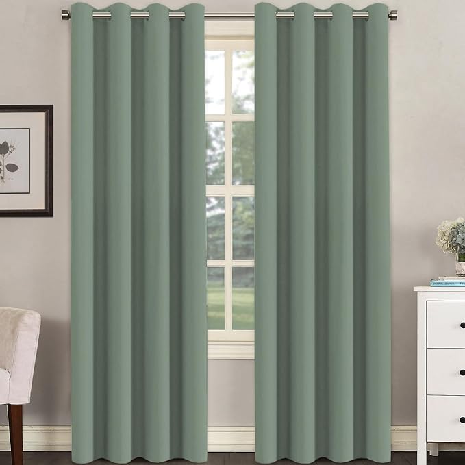 H.VERSAILTEX Room Darkening Curtains for Living Room Light Reducing Thermal Insulated Window Treatment Panels/Drapes Grommet Top 2 Panels Green Bay - 52 x 84 Inches-Ruum Studio Home