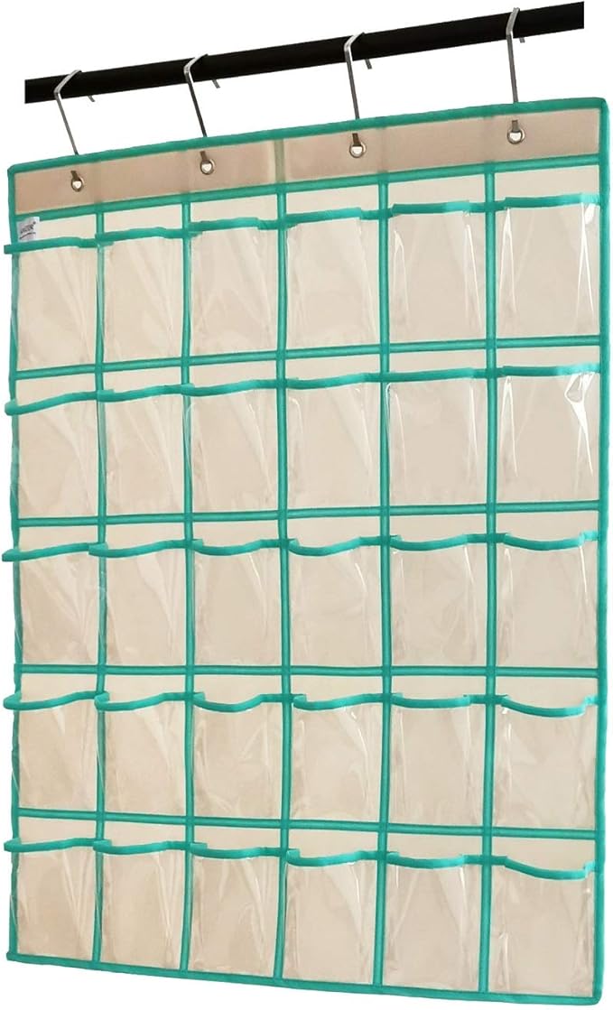 Classroom Pocket Chart for Phone Calculator Holder Over The Door Hanging Closet Jewelry Organizer with 30 Clear Pockets (BEIGE)-Ruum Studio Home