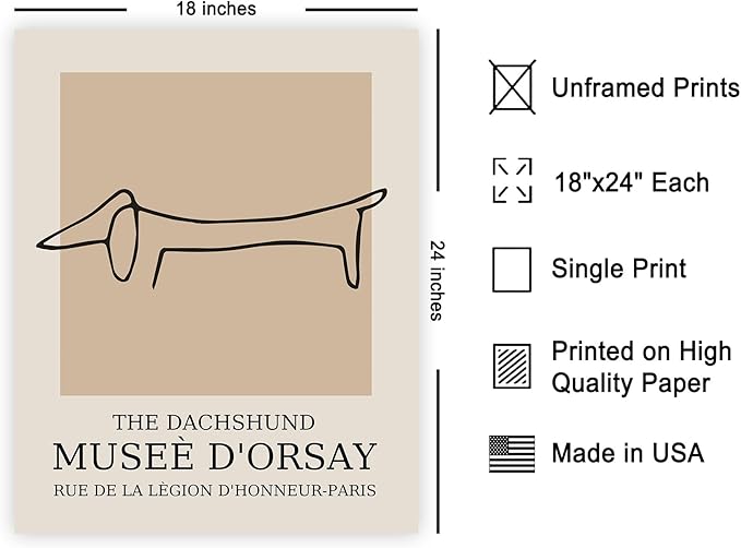 Poster Master Vintage Poster - Retro Minimalist Print - Gift for Artist, Housewarming - Dachshund Dog, Line Drawing, Abstract - Wall Decor for Living Room, Bedroom, 18x24 Unframed Wall Art-Ruum Studio Home