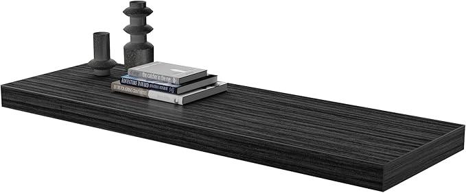 Large Floating Shelves for Wall Set of 1 Wooden Wall Shelves 24 in x 12.75 in x 2 in Room Decor Long Shelf with Invisible Wall Mount Bracket for Bedroom Kitchen Living Room Black Wood-Ruum Studio Home