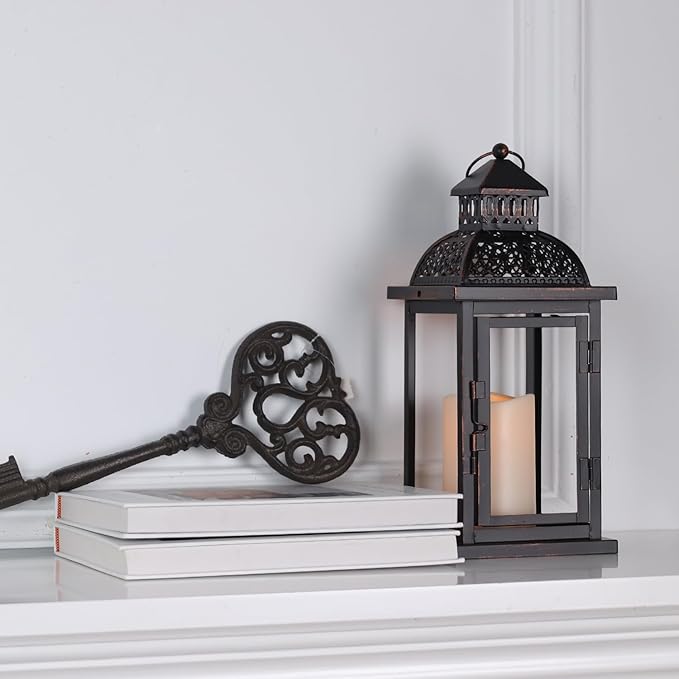 NEEDOMO Lanterns Decorative Indoor & Outdoor, 15'' Lantern with LED Candle, Vintage Metal Hanging Lanterns for Patio, Front Porch,Yard, Table, Spring (NO Glass)-Ruum Studio Home