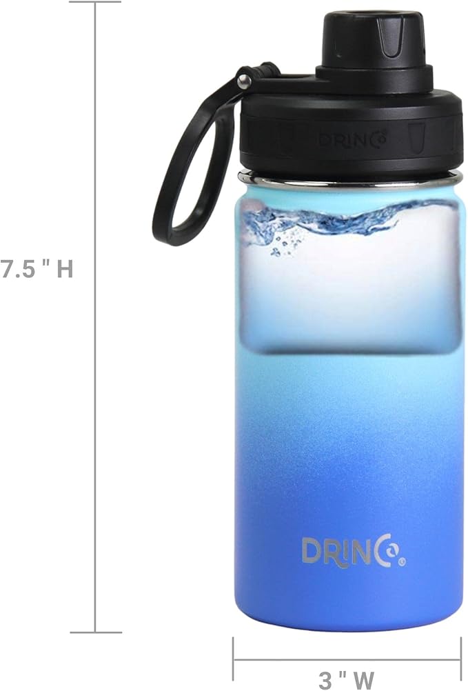 DRINCO Stainless Steel Water Bottle Spout Lid Vacuum Insulated Double Wall Water Bottle Wide Mouth (40oz 32oz 22oz 18oz 14oz) Leak Proof Keeps Cold or Hot (14 oz, 14oz Morning Sky Blue)-Ruum Studio Home