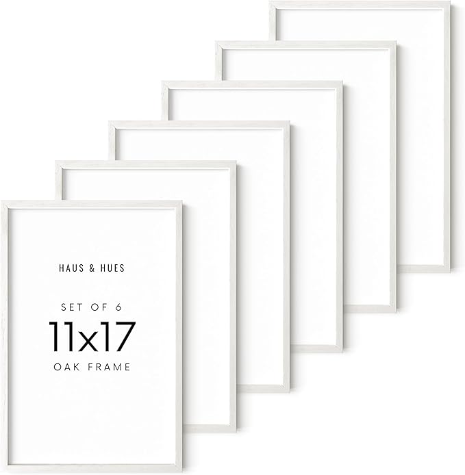 HAUS AND HUES Set of 6 11x17 Picture Frame - 11x17 Frames Wood Picture Frames, Collage Picture Frame 11x17 Wooden Frames, 11x17 Poster Frame Wooden Picture Frames Collage Wall Decor (White Oak)-Ruum Studio Home