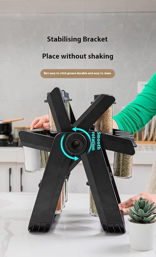 A&K's Rotating Spice Rack Organizer, 18 Glass Jars, 360-Degree Turntable, Black, Comes with Spice Label Stickers, Funnel, and Water Pen. Best for Kitchen Organization, Countertop, Pantry, and Cabinet.-Ruum Studio Home